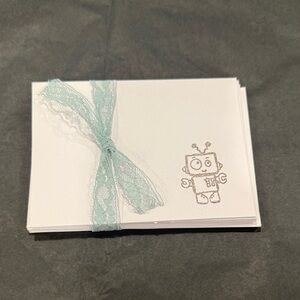 White Cards with Robot Design and Blue Lace
